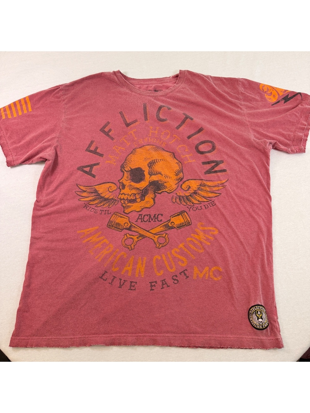 Affliction Matt Hotch Graphic T-Shirt Mens 2XL Red GrungeY2K